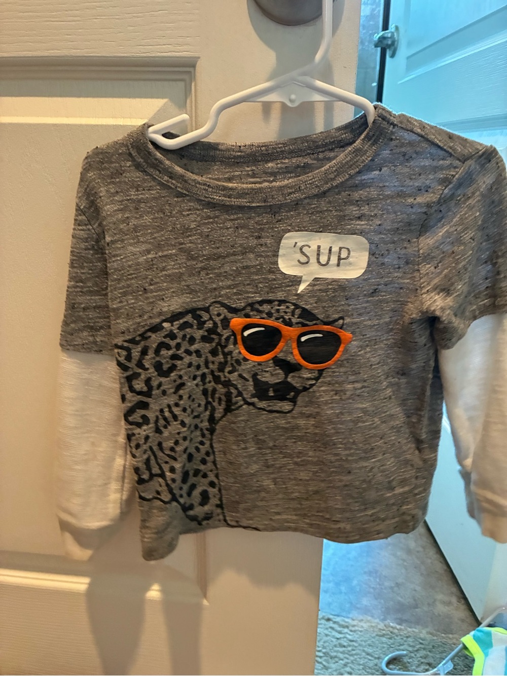 OshKosh B'gosh Gray Leopard Graphic Long Sleeve Top with Orange Sunglasses